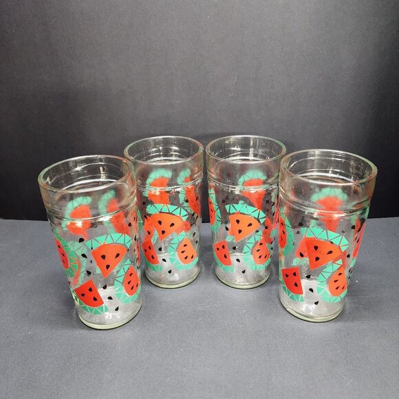 Vintage Anchor Hocking Watermelon Jelly Jar Drinking Glasses 6'' Tall - Set Of 4 - Picture 4 of 8